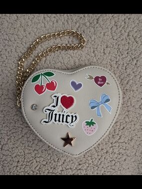 Juicy Couture Cream Heart Wristlet with Colorful Patches
